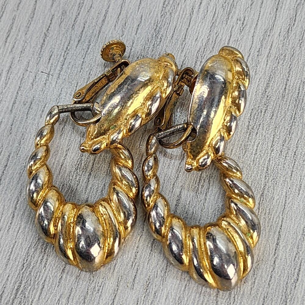 Vintage Vendome Screw On Earrings Large Gold Tone 2.5" Dangle Costume Jewelry